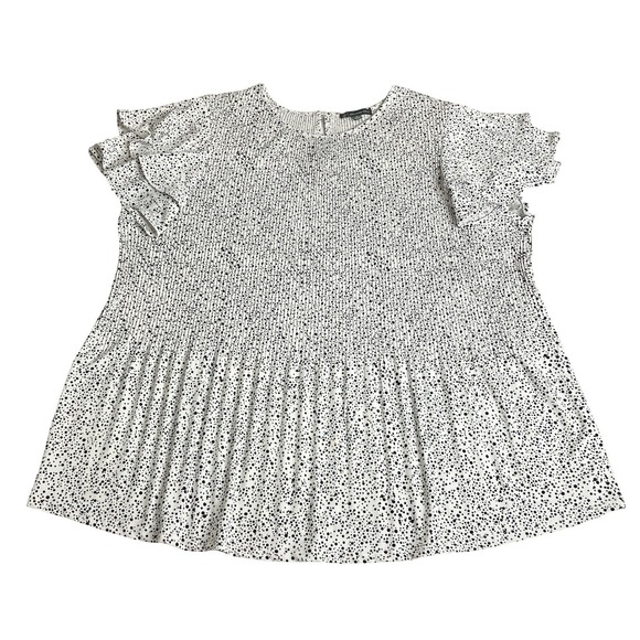 Adrianna Papell Tops - Adrianna Papell Blouse Women 1X White Polka Dot Ruffle Sleeve Smocked Top Plisse